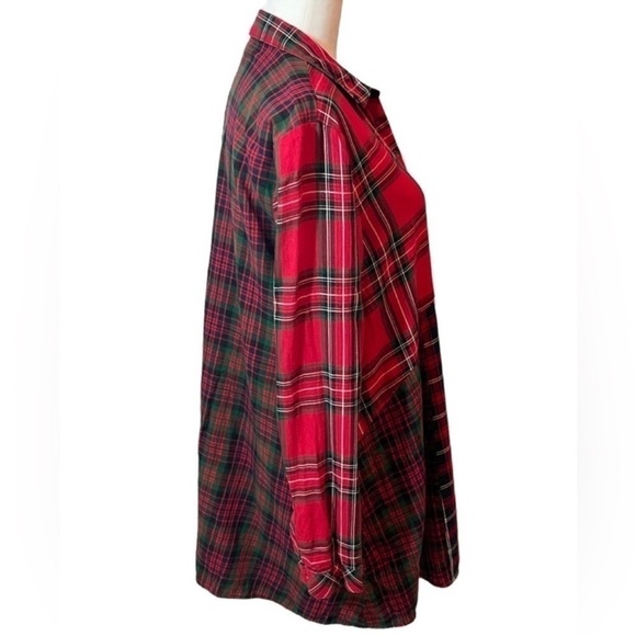 J.Jill RED Plaid Patchwork Cotton button down Tunic Pockets size small - Picture 4 of 6